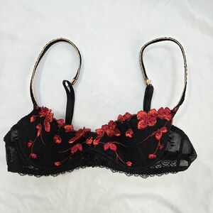 Aubade Red And Back à Fleur de Toi Lace Embroidered Underwire Demi Bra
